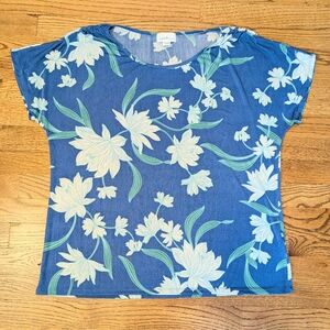 Jaclyn Smith Women’s Short Sleeve Top Blue White Floral Print Size XL